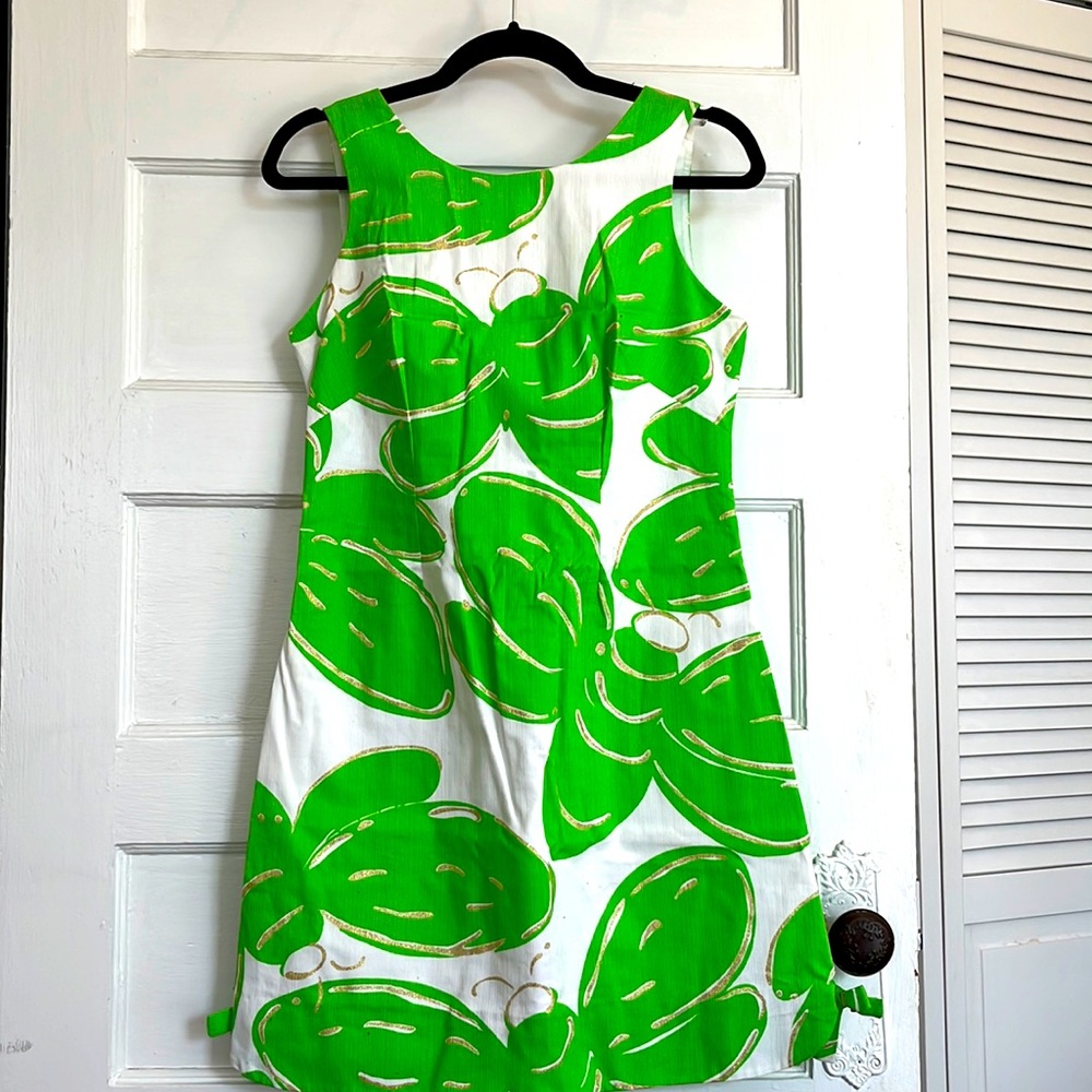 Bright green with gold detail dress